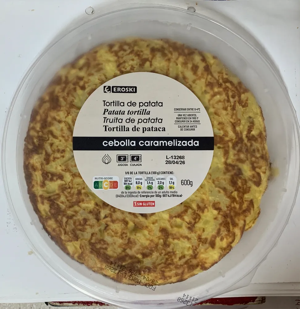 Tortilla de patata con cebolla caramelizada