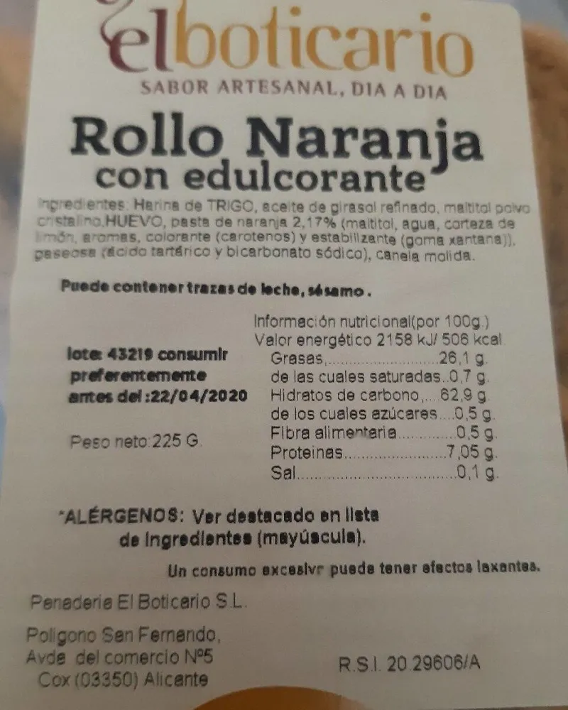 Rollo Naranja con edulcorante