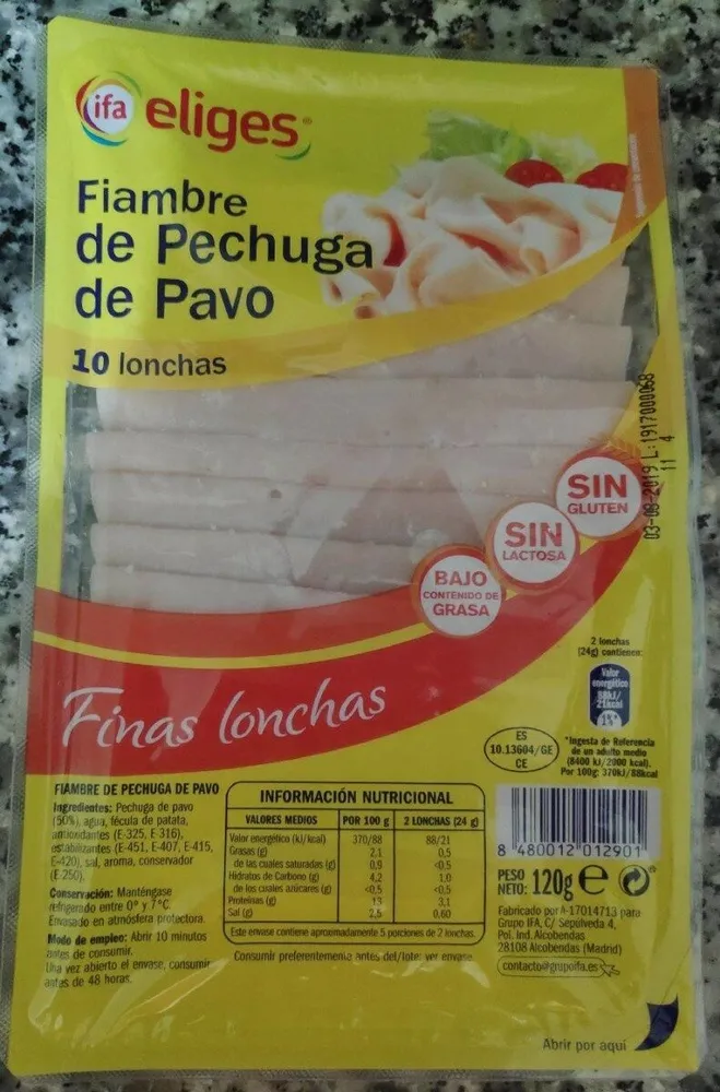 Fiambre de pechuga de pavo