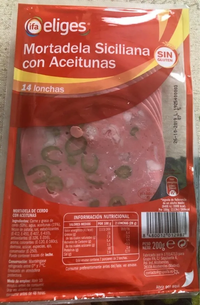 Mortadela siciliana con aceitunas