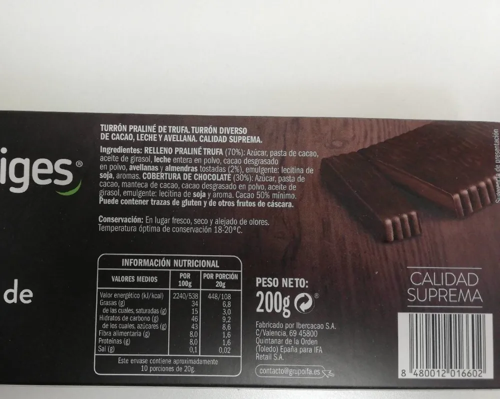 Turrón praliné de trufa