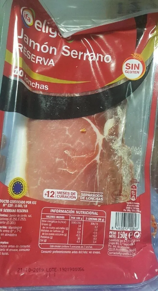 Jamón serrano en lonchas