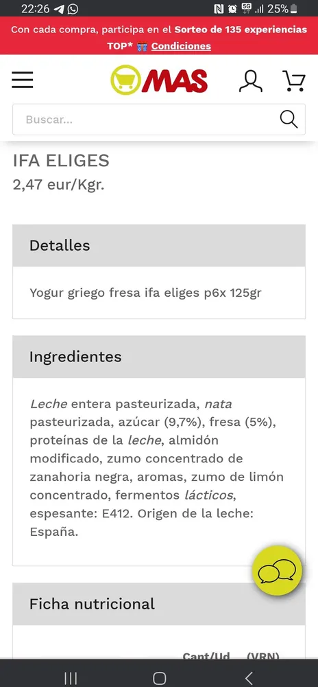 Yogur natural azucarado