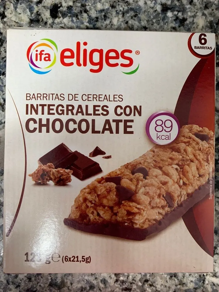 Barritas de cereales integrales con chocolate