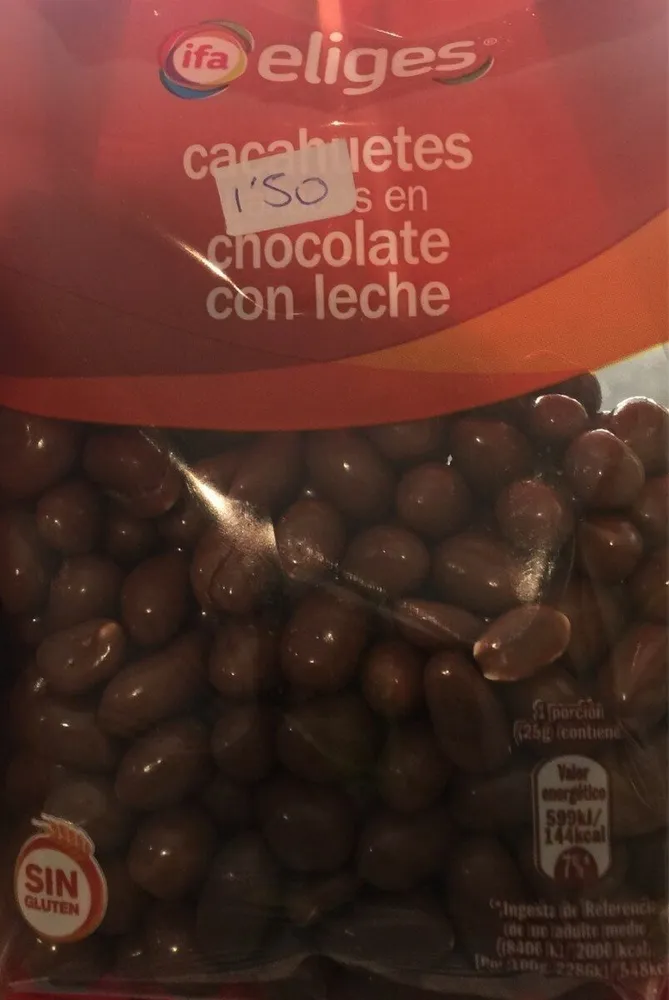 Cacahuetes bañados en chocolate con leche