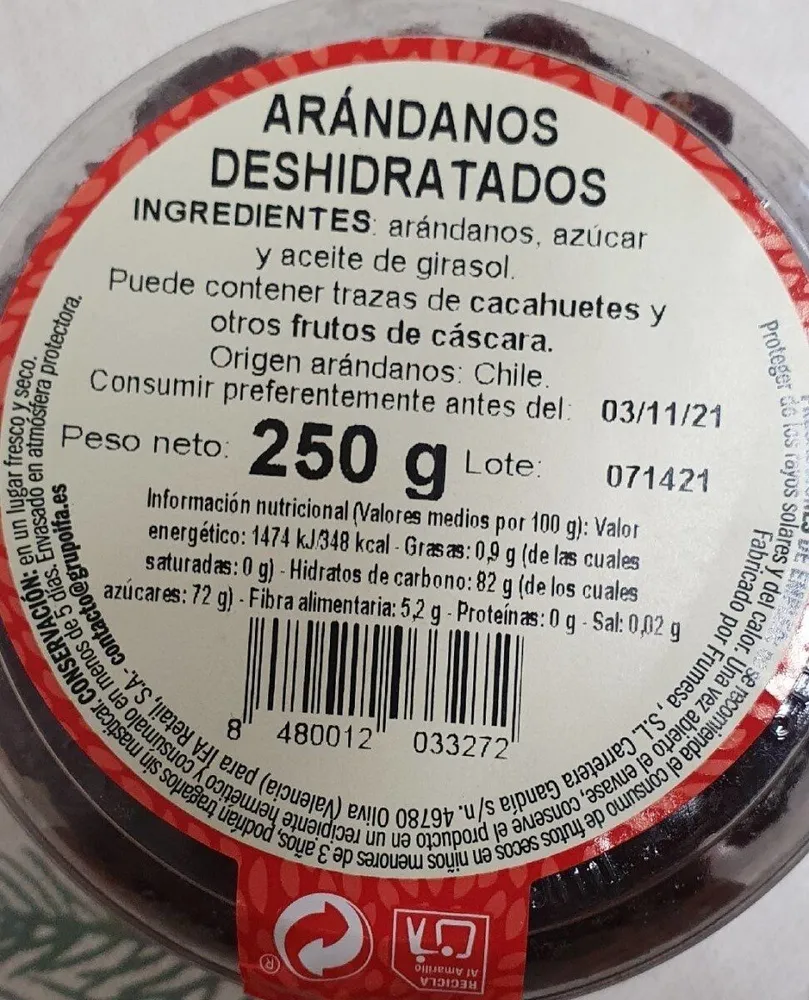 Arándanos deshidratados