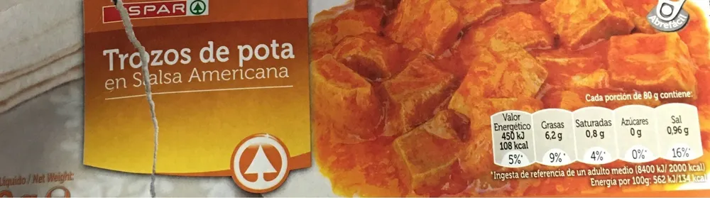 Trozos de pota en salsa americana
