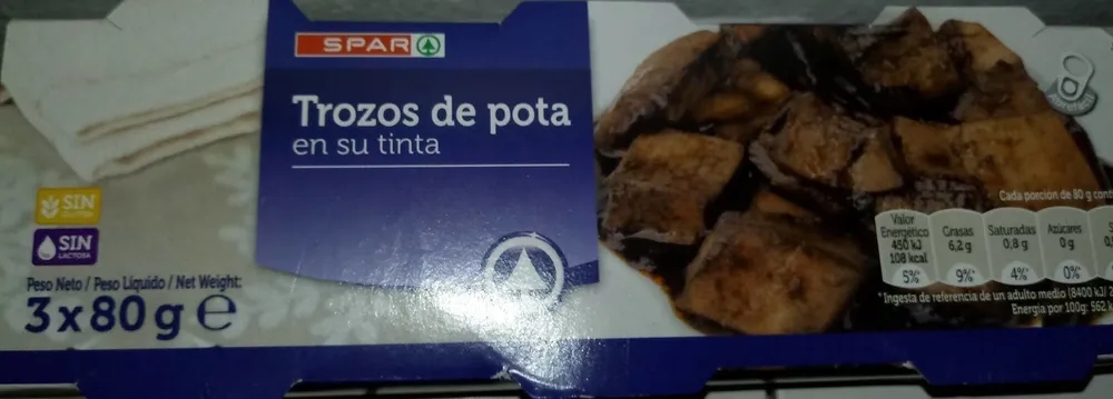 Trozos de pota en su tinta