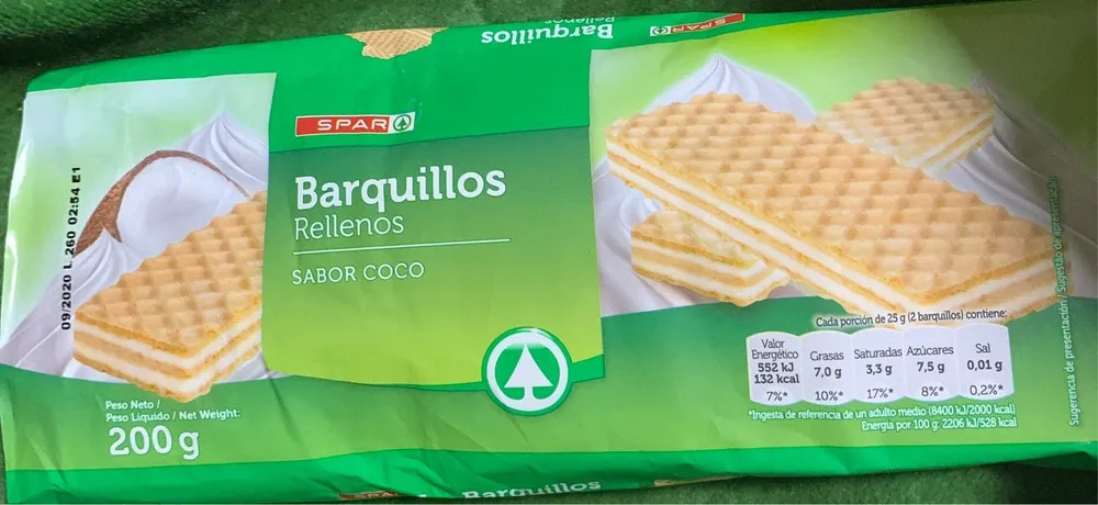 Barquillos rellenos sabor coco
