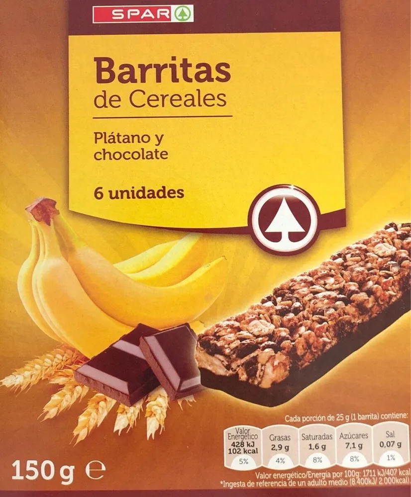 Barritas de cereales platano y chocolate