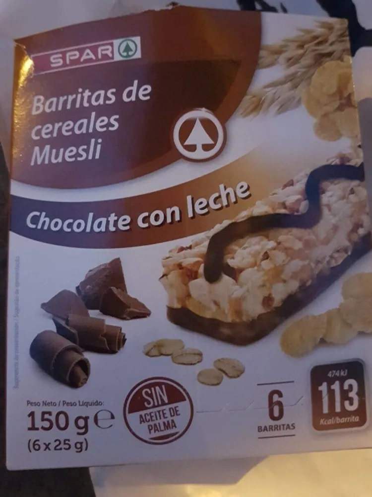 Barritas de cereales muesli chocolate con leche
