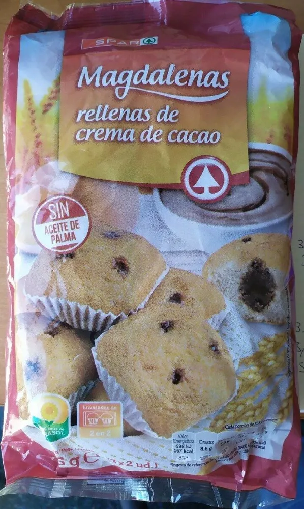 Magdalenas rellenas de crema de cacao