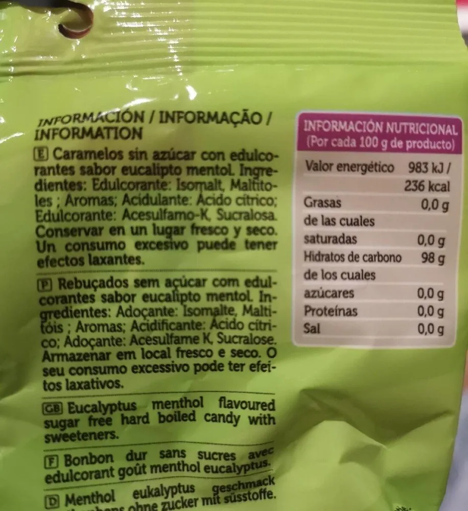 Caramelos Sin Azúcar Eucalipto Mentol