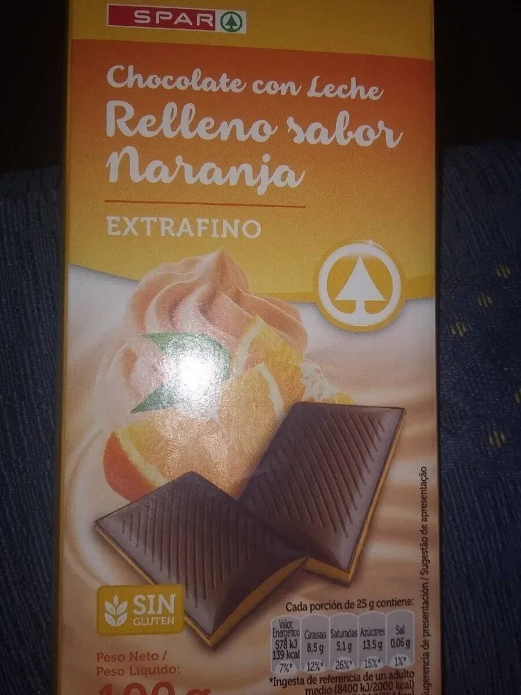 Chocolate con leche relleno sabor naranja