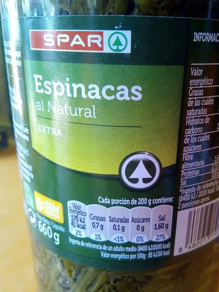 Espinacas al natural