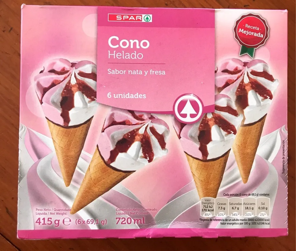 Cono Helado Sabor Nata y Fresa
