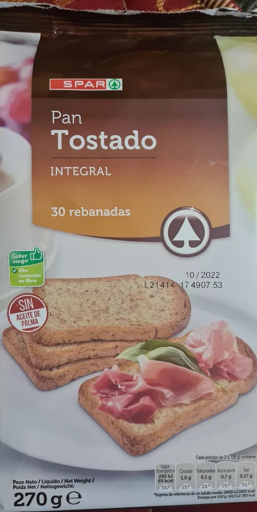 Pan tostado integral