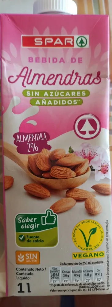 Bebida de almendras sin azúcares