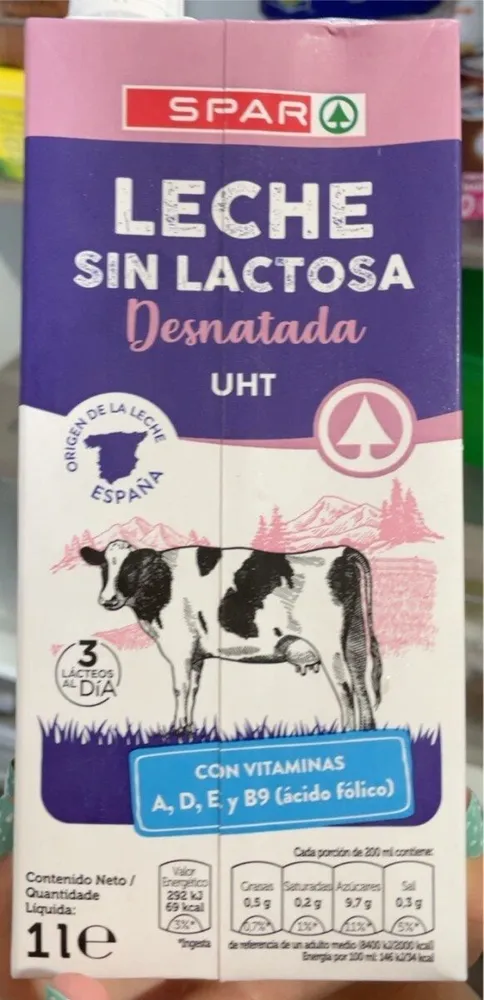 Leche sin lactosa desnatada