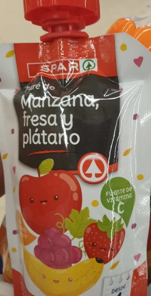 Pure de manzana, fresa y platano
