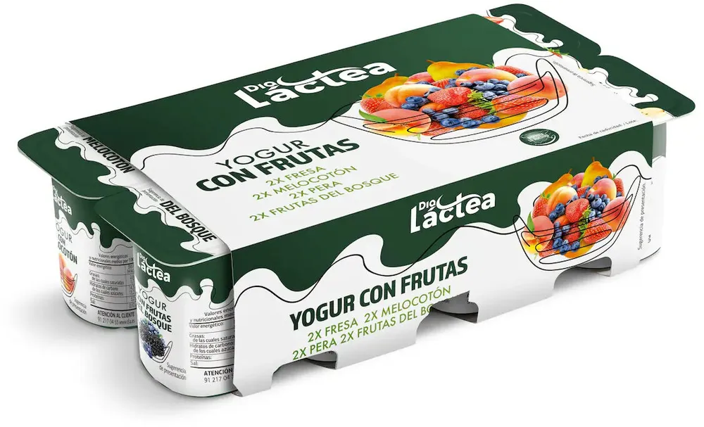 Yogur con frutas (fresa, melocotón, pera y fruta del bosque)