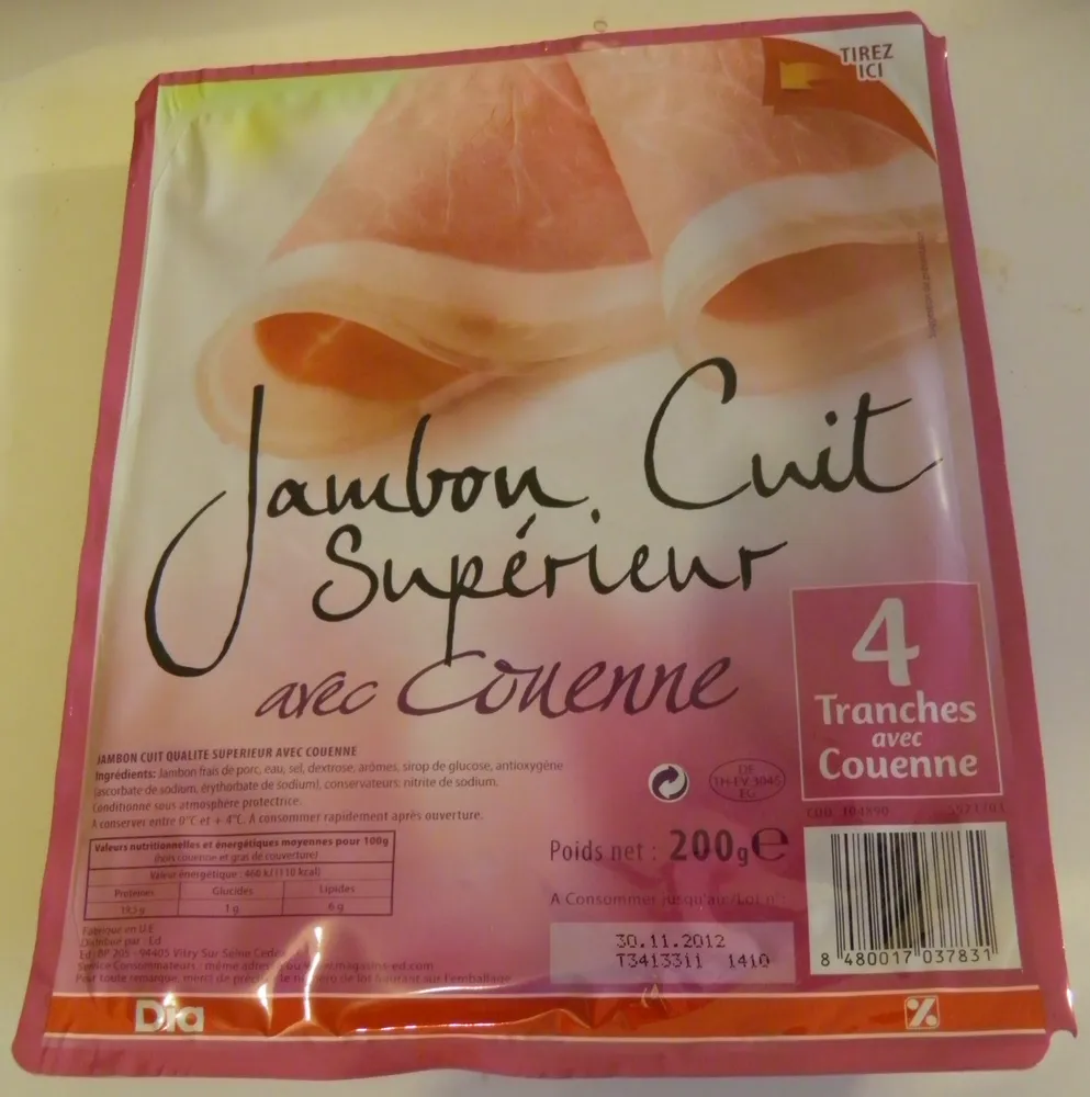 Jambon Cuit Supérieur avec couenne Dia 4 tranches