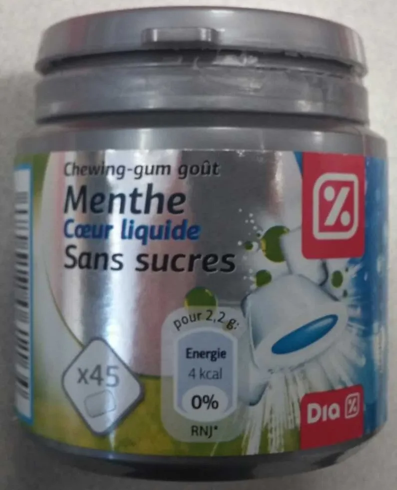 Chewing-gum goût menthe coeur liquide sans sucres