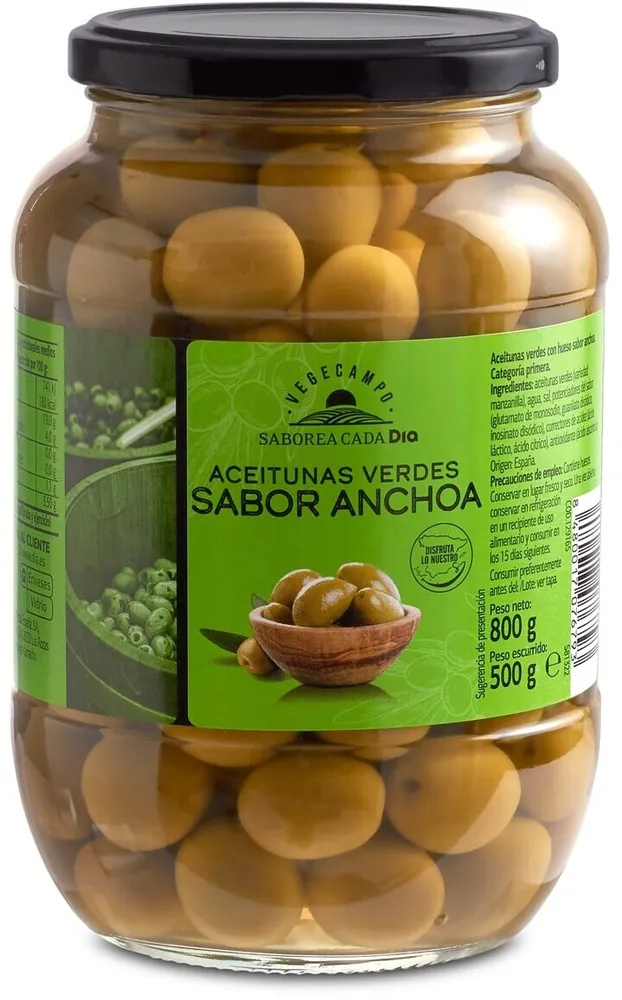 Aceitunas verdes con hueso sabor anchoa
