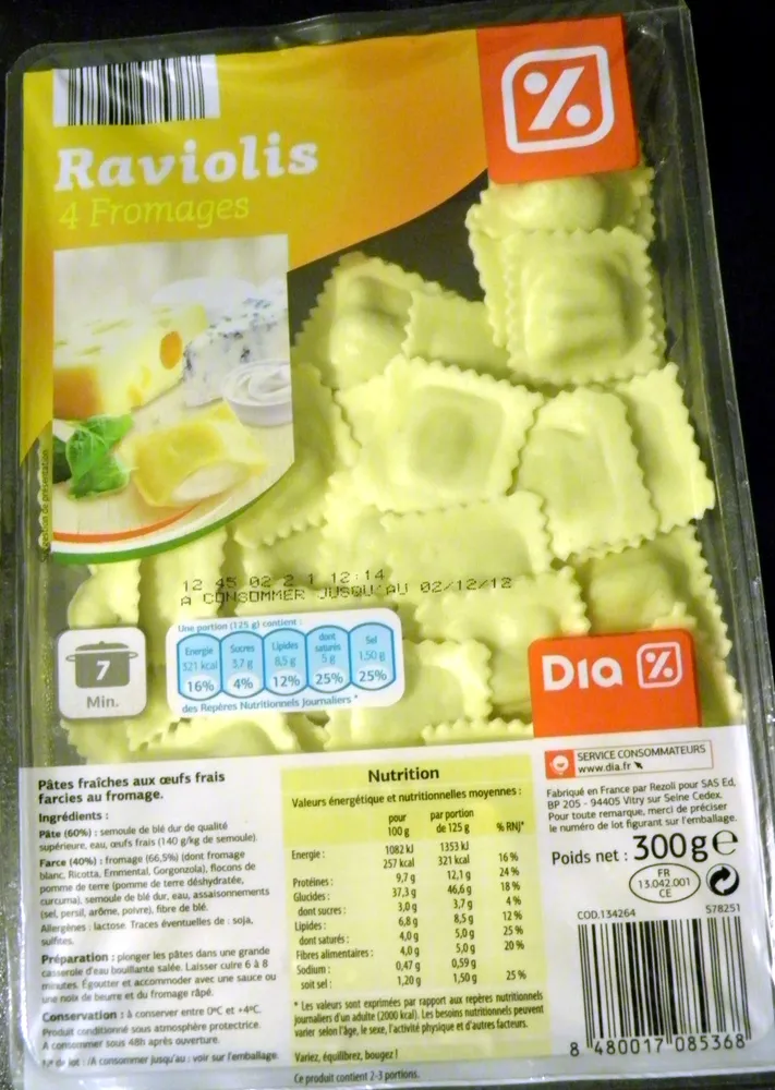 Raviolis 4 fromages