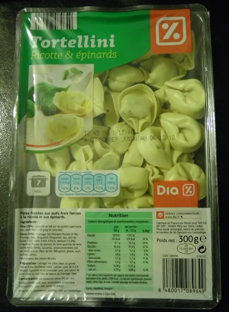 Tortellini Ricotte & épinards