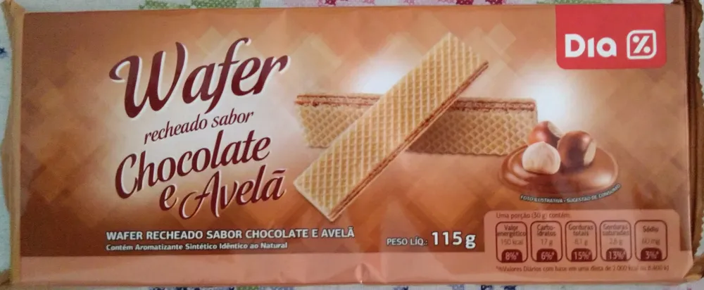 Wafer recheado sabor Chocolate e Avelã