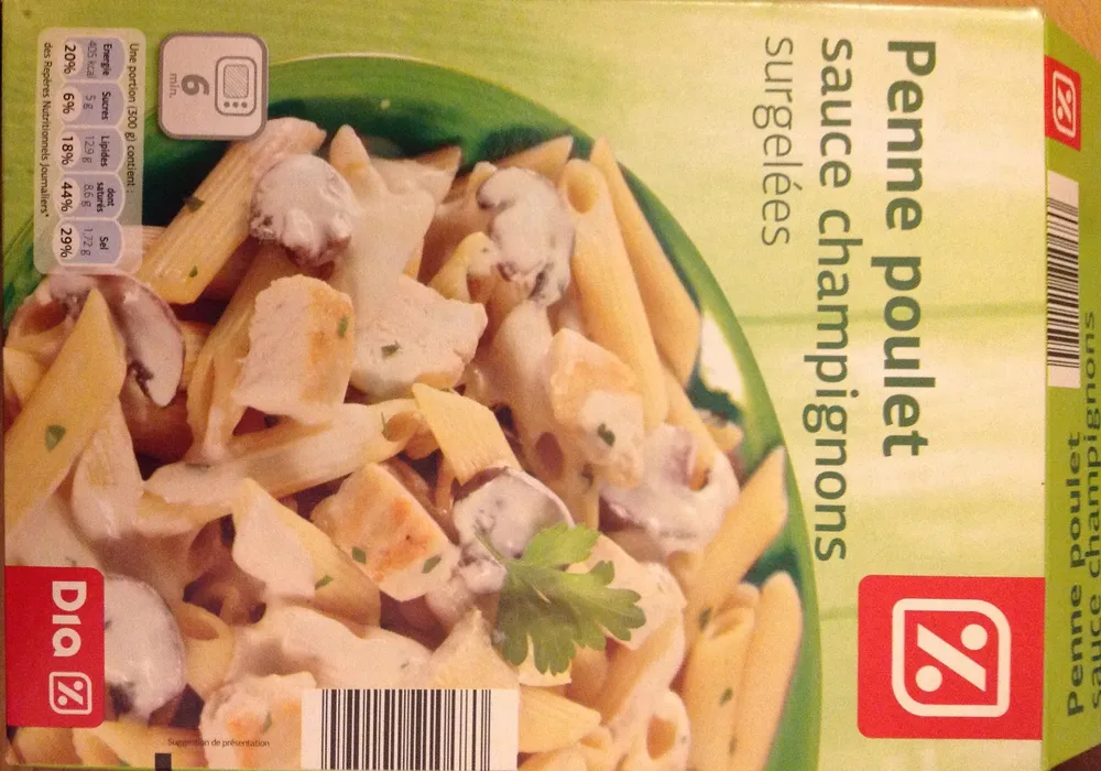 Penne poulet, sauce champignons, Surgelées