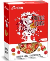 Cereales copos de arroz y trigo integral con frutos rojos