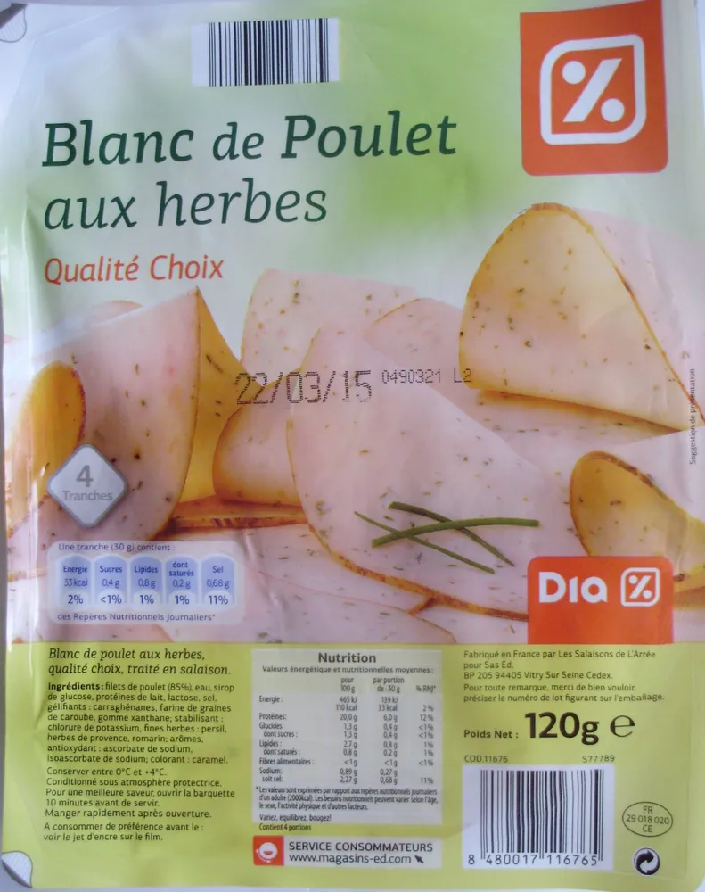 Blanc de Poulet aux herbes (Qualité Choix) 4 Tranches