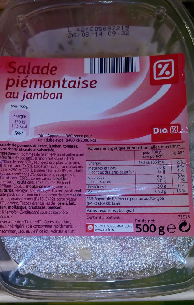 Salade Piémontaise au jambon