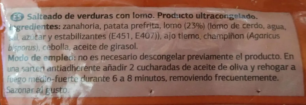Salteado de verduras con lomo