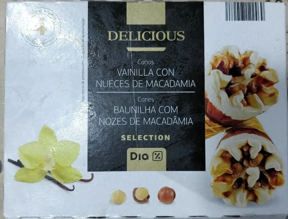 Conos de vainilla con nueces de macadamia