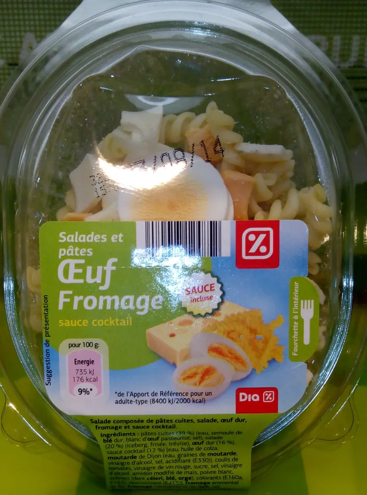 Salades et pâtes oeuf fromage