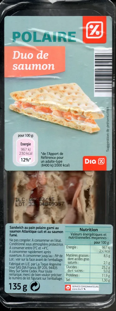 Sandwich au pain polaire duo de saumon