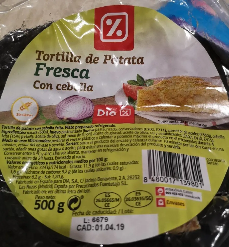 Tortilla de Patata fresca con cebolla