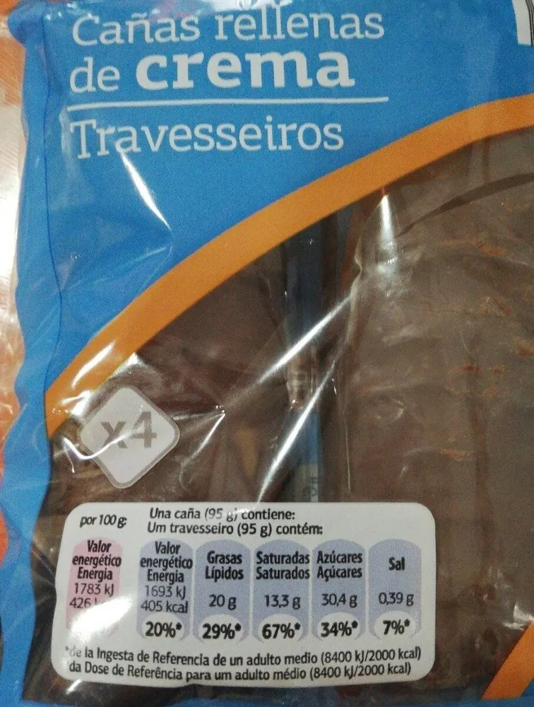 Cañas rellenas de crema