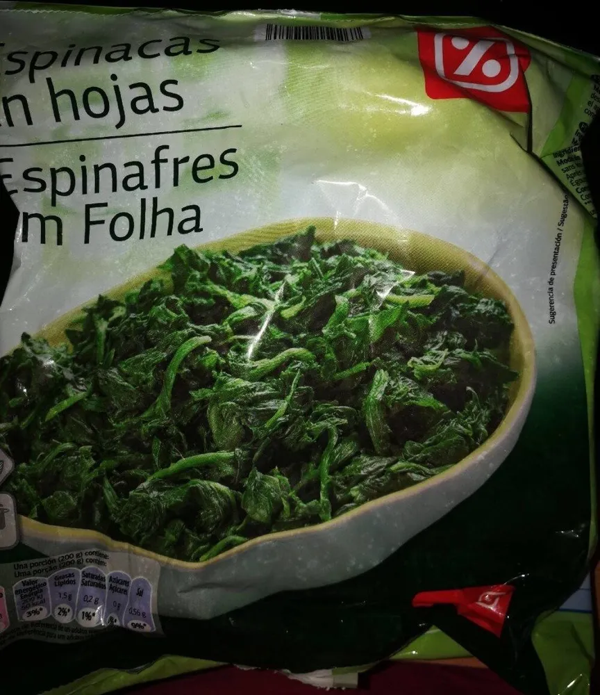 Espinacas en hojas