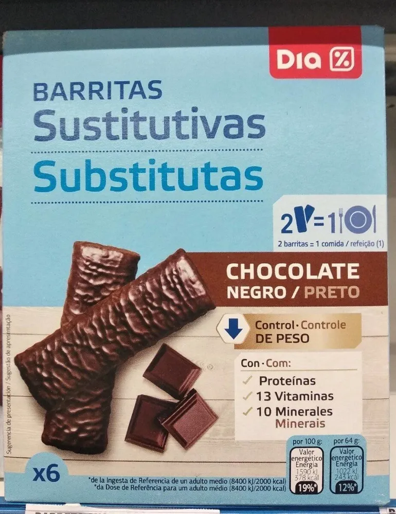 Barritas sustitutivas chocolate negro