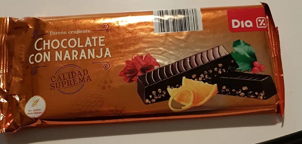 Turrón crujiente chocolate con naranja