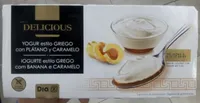 Delicious yogur estilo Griego con plátano y caramelo