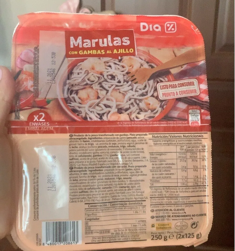 Marulas con gambas al ajillo