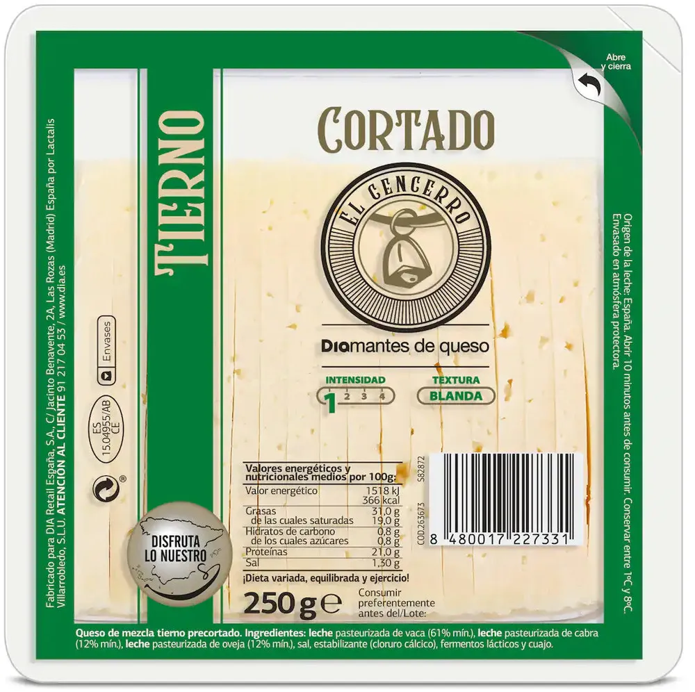 Queso tierno cortado