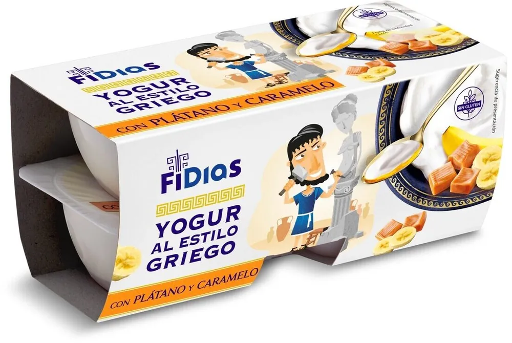 Yogur estilo griego con platano y caramelo