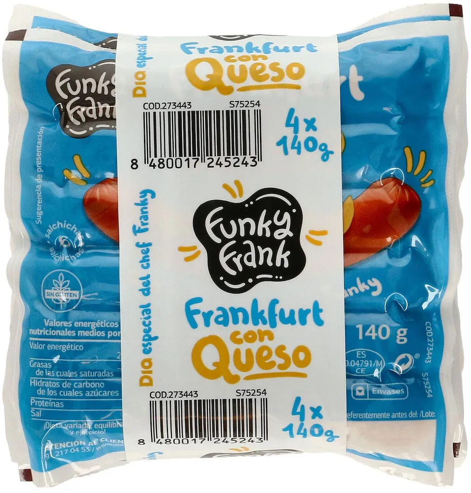 Salchichas cocidas frankfurt con queso