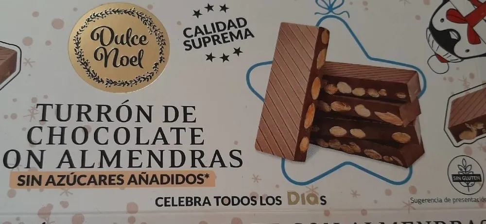 Turrón de chocolate con almendras sin azúcar